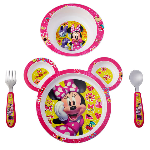 Image of Disney Minnie Mouse Feeding Set, Minnie Mouse Plate, Bowl, Knife & Fork Set, 4 Pieces