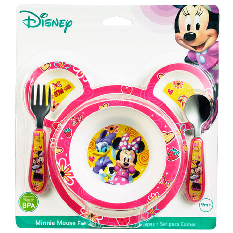 Image of Disney Minnie Mouse Feeding Set, Minnie Mouse Plate, Bowl, Knife & Fork Set, 4 Pieces